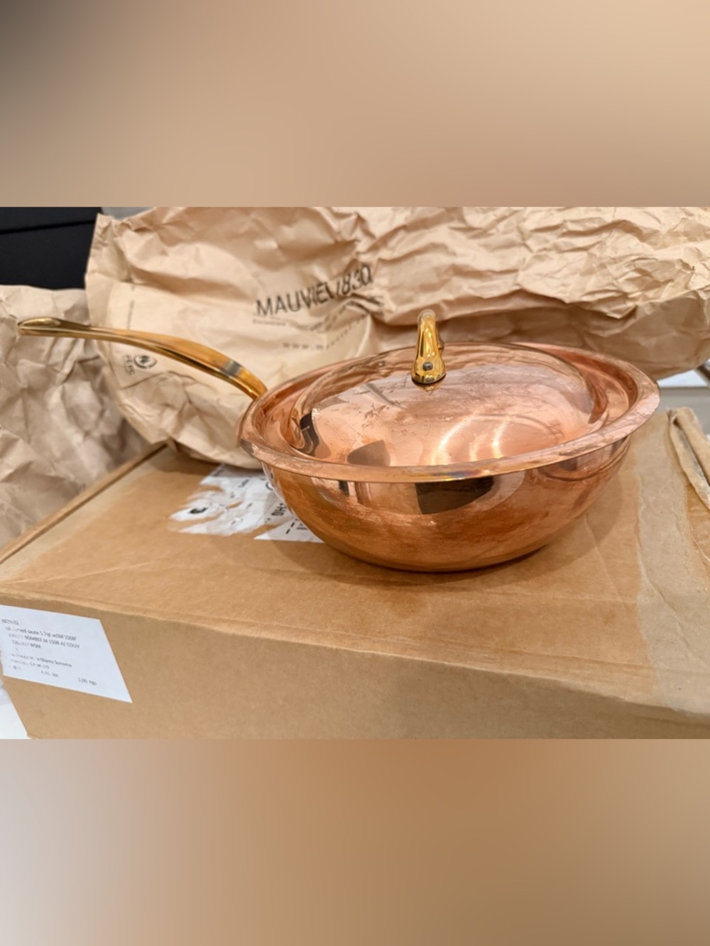 SOLD-Mauviel M'150B Copper Curved Splayed Sauté Pan